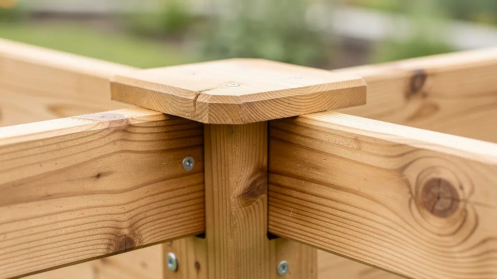 Détail assemblage madriers pin traité classe 4 pour structure piscine bois